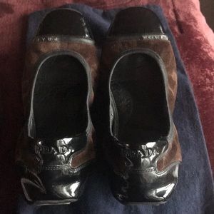 Prada Flats Brown Suede/Black Patent Leather 39